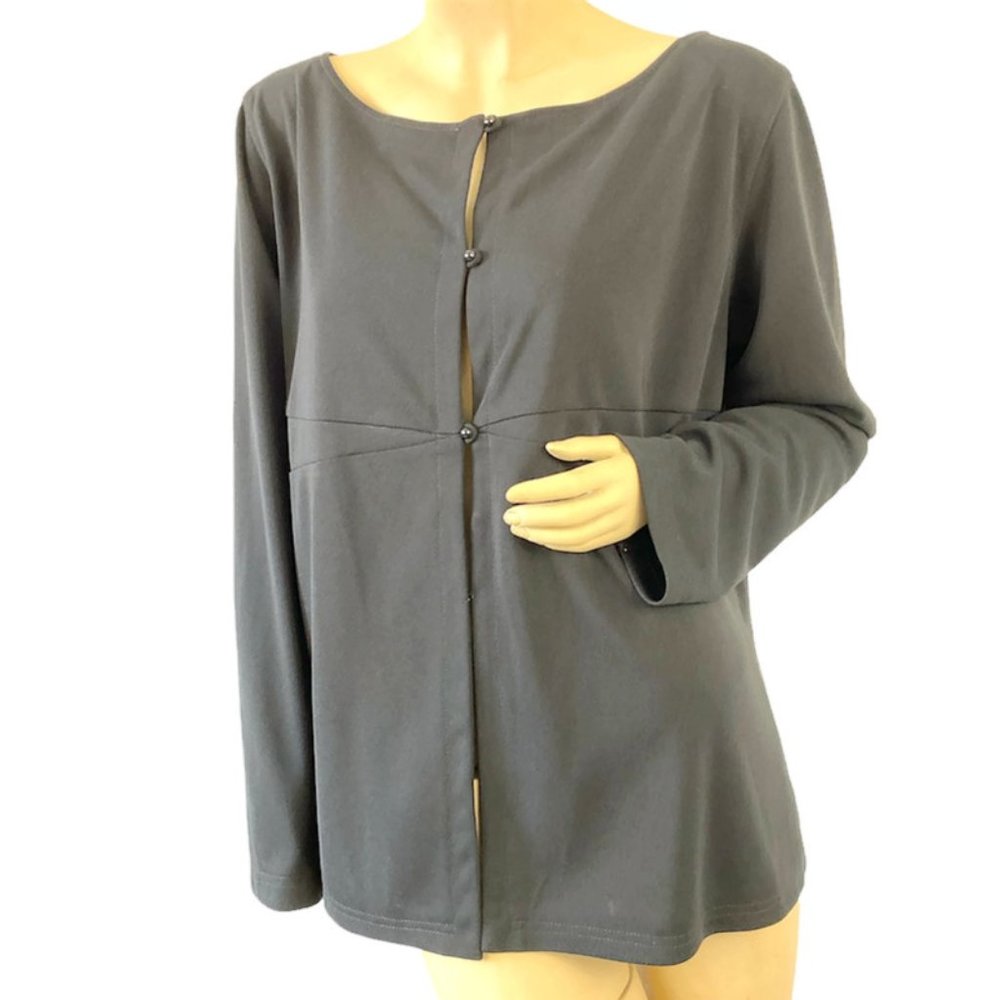 Harve Benard Women's Black Hip Length Button Long Slevees Blouse Top Size 2X